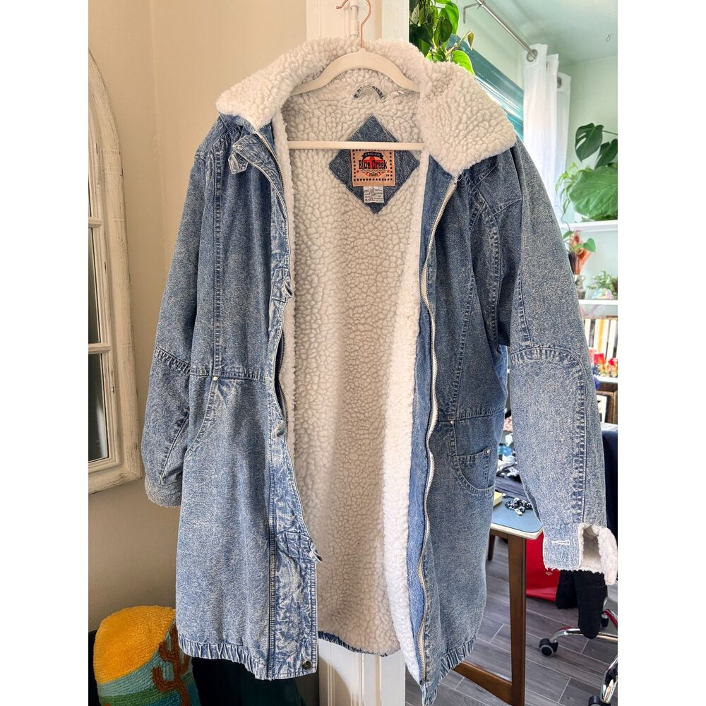 Vintage 80's 90's Blue Creek Acid Wash Denim Sherpa Jean Jacket Hipster
